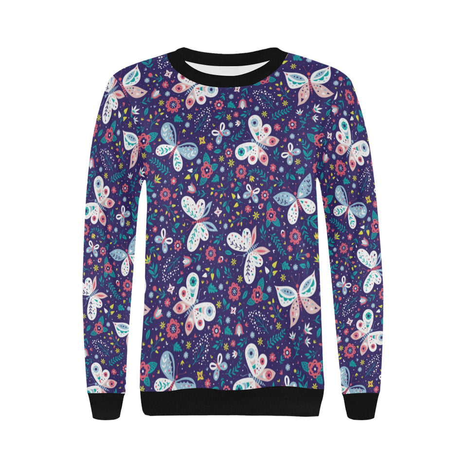 Colorful butterfly flower pattern.eps Women's Crew Neck Sweatshirt