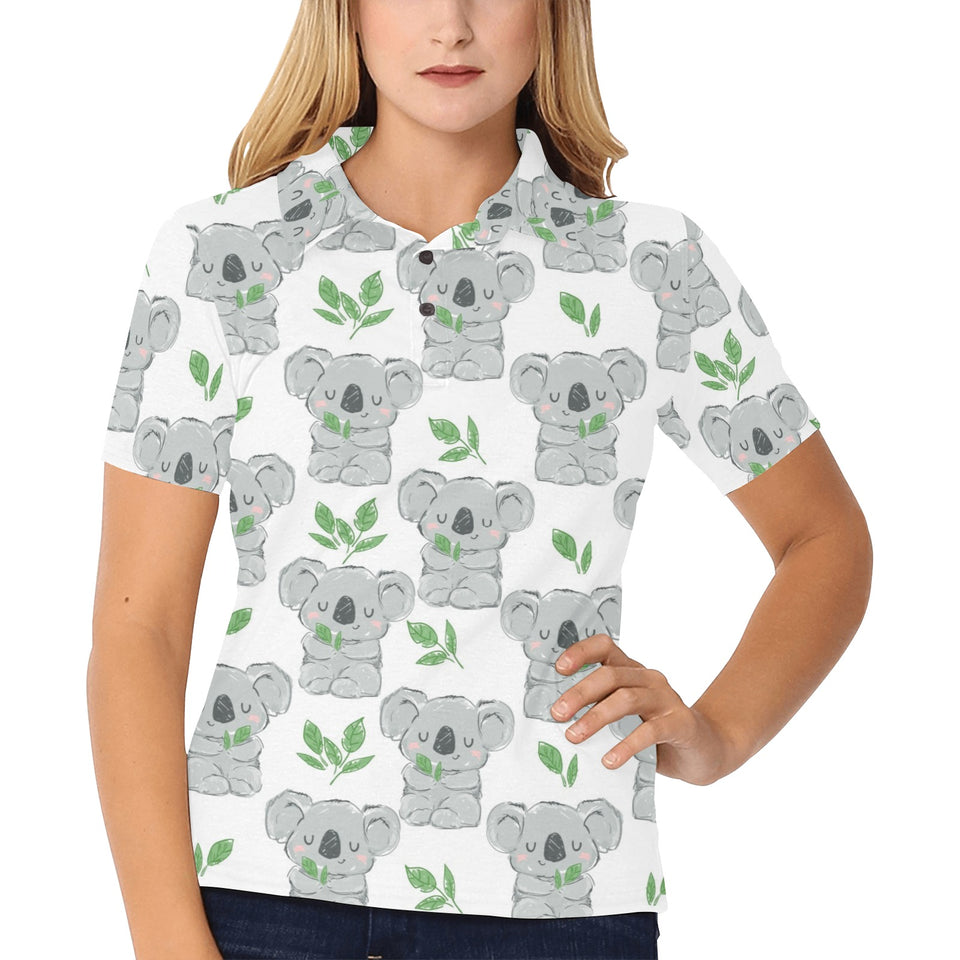 Hand drawn Koala leaves pattern Women's All Over Print Polo Shirt