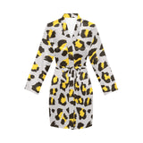 Gray Leopard print pattern Women's Long Sleeve Belted Night Robe