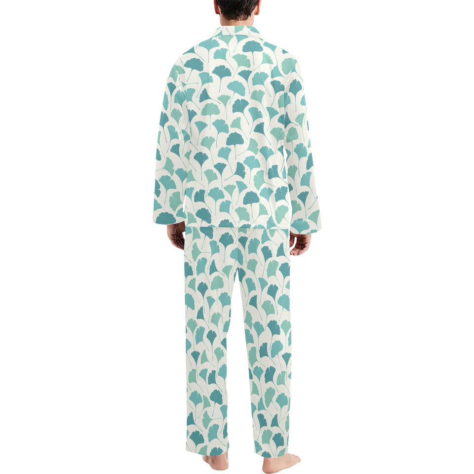 Green ginkgo leaves pattern Men's Long Pajama Set
