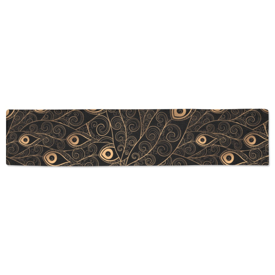 Gold peacock feather pattern Table Runner