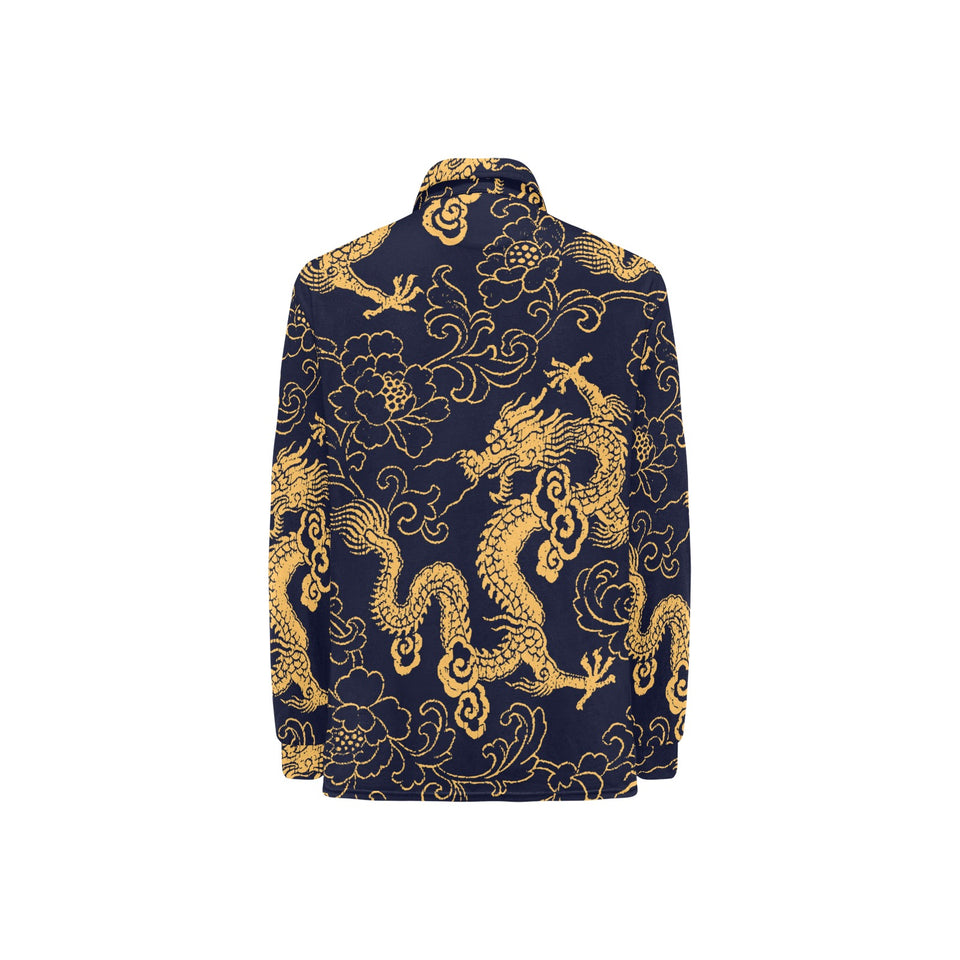 Gold dragon pattern Women's Long Sleeve Polo Shirt