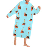 electric guitar pattern light blue background Blanket Robe with Sleeves