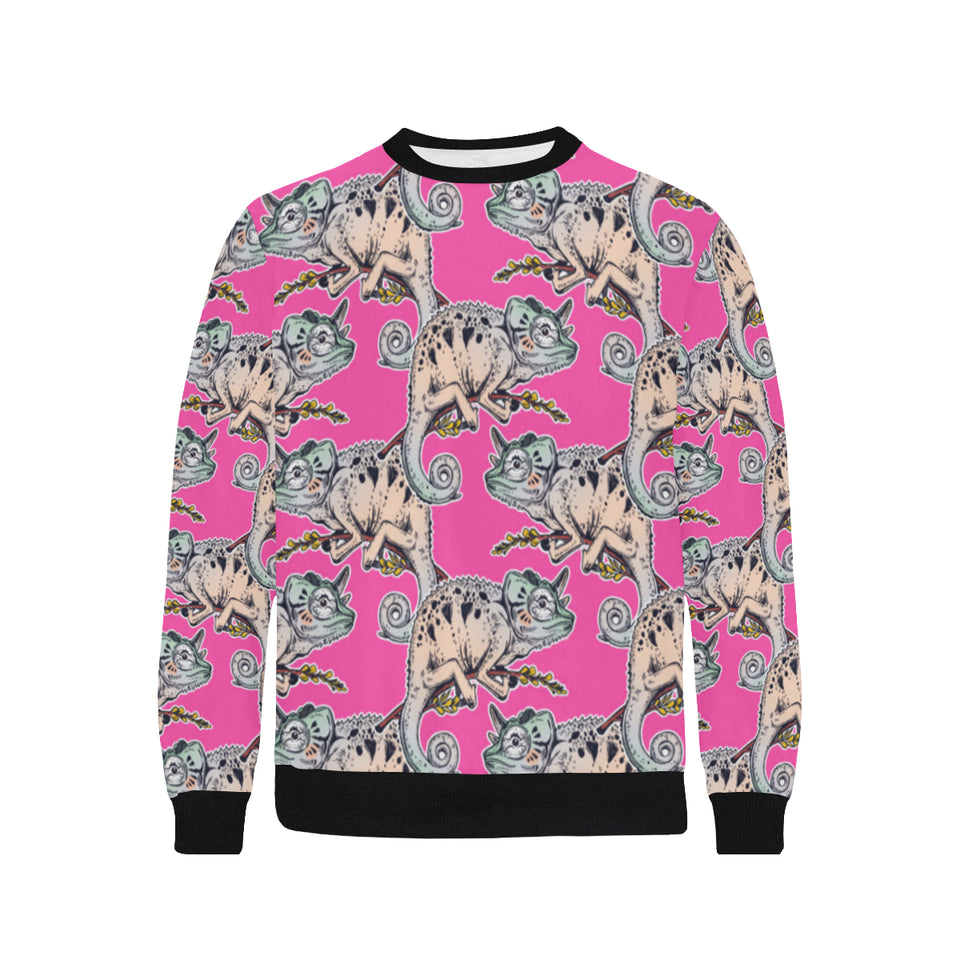 Chameleon lizard pattern pink background Men's Crew Neck Sweatshirt