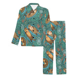 cute brown sea otters ornamental seaweed corals gr Men's Long Pajama Set