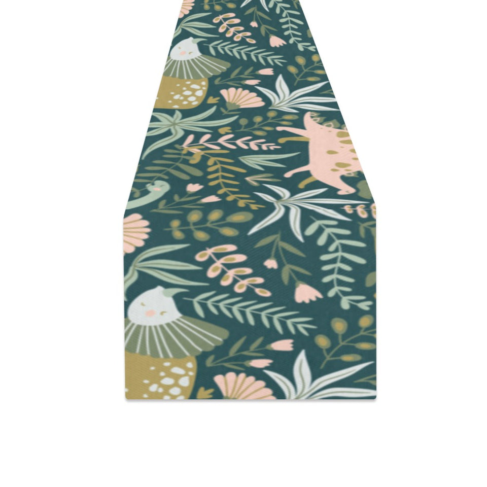 dinosaurs tropical leaves flower pattern Table Runner