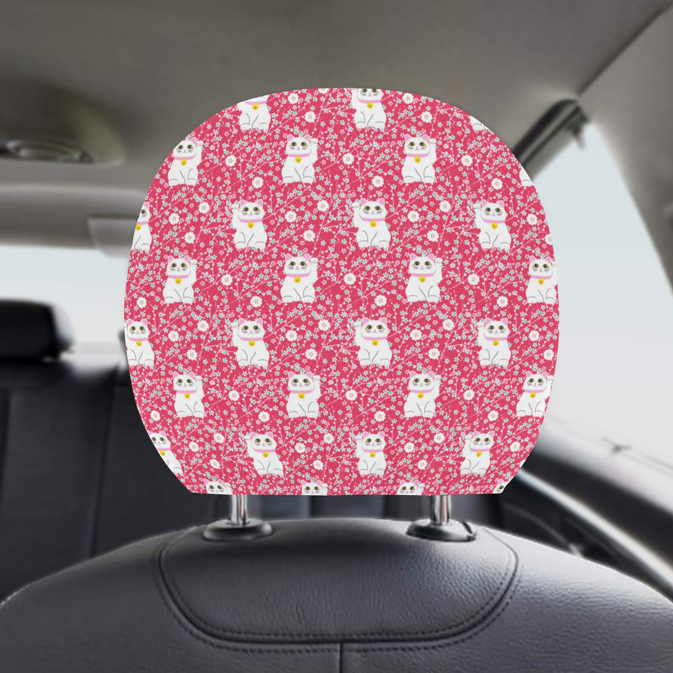 Maneki neko cat sakura pink background Car Headrest Cover