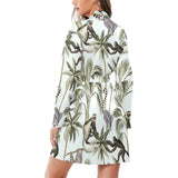 Monkey sloth lemur palm trees pattern Women's Long Sleeve Belted Night Robe