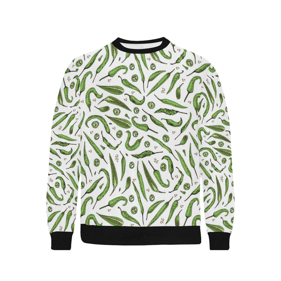 Hand drawn sketch style green Chili peppers patter Men's Crew Neck Sweatshirt