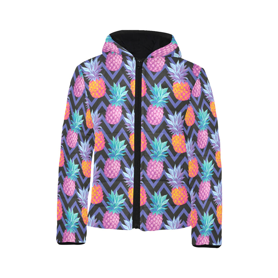 Pineapples pattern zigzag background Kids' Boys' Girls' Padded Hooded Jacket