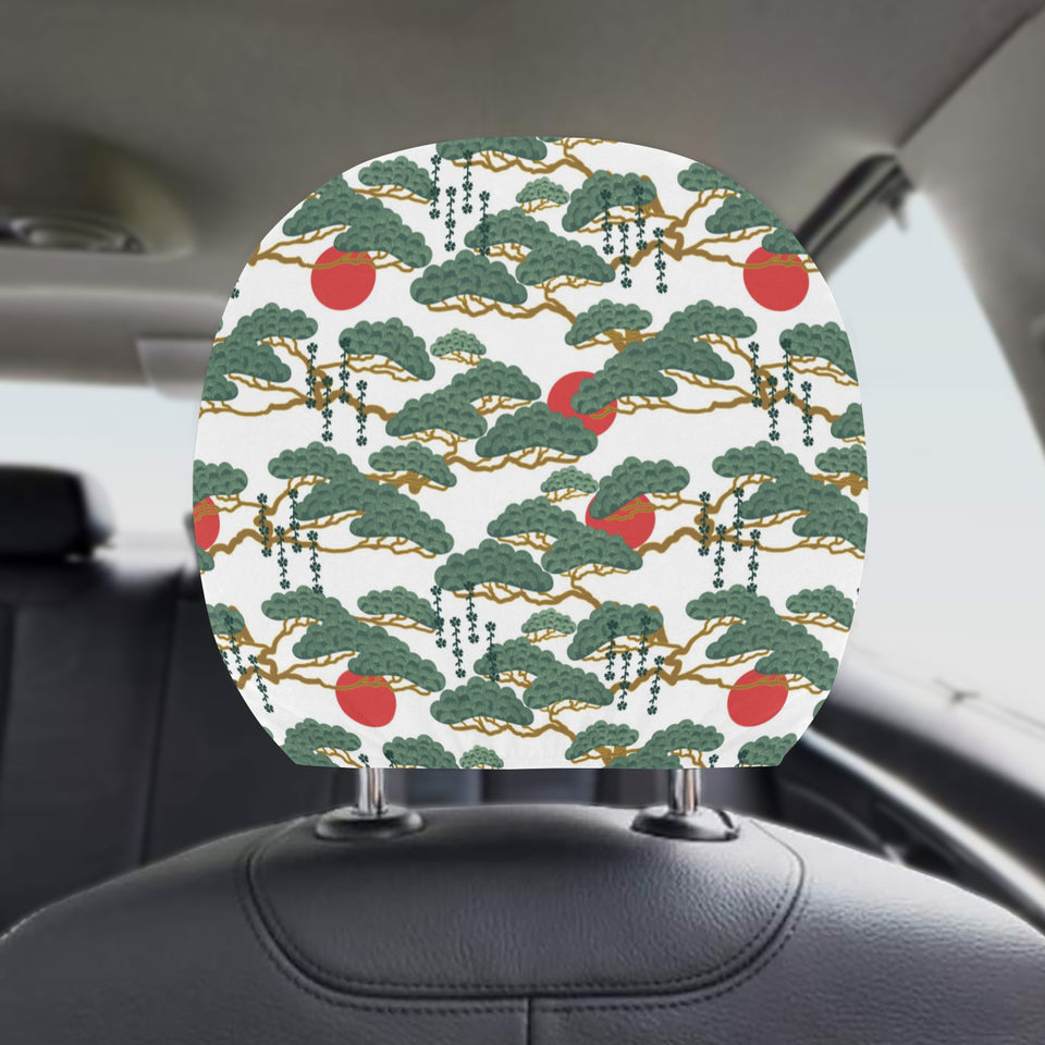 Bonsai red sun japanese pattern Car Headrest Cover