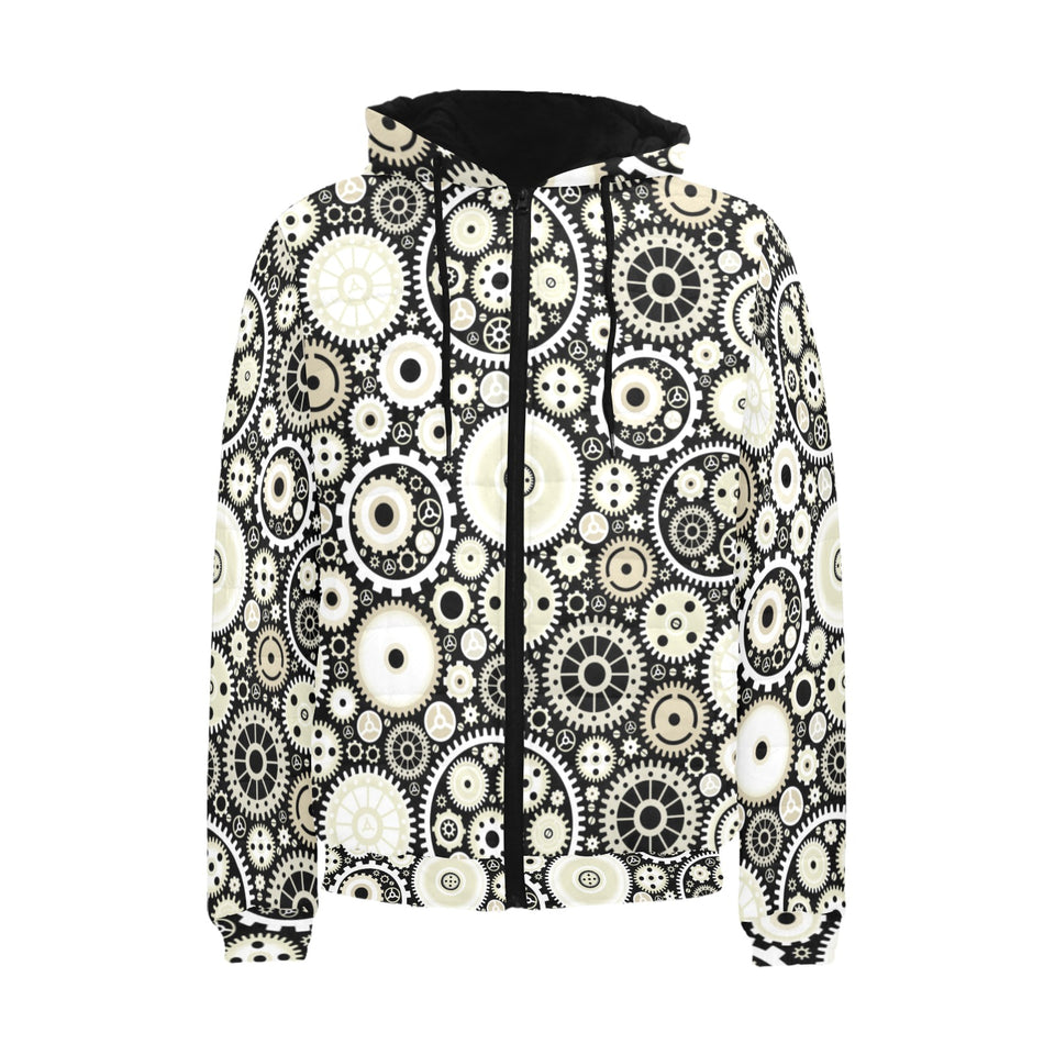 Gear Pattern Print Design 02 Men's Padded Hooded Jacket