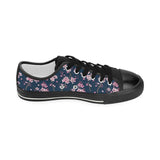 Pink sakura cherry blossom blue background Kids' Boys' Girls' Low Top Canvas Shoes Black
