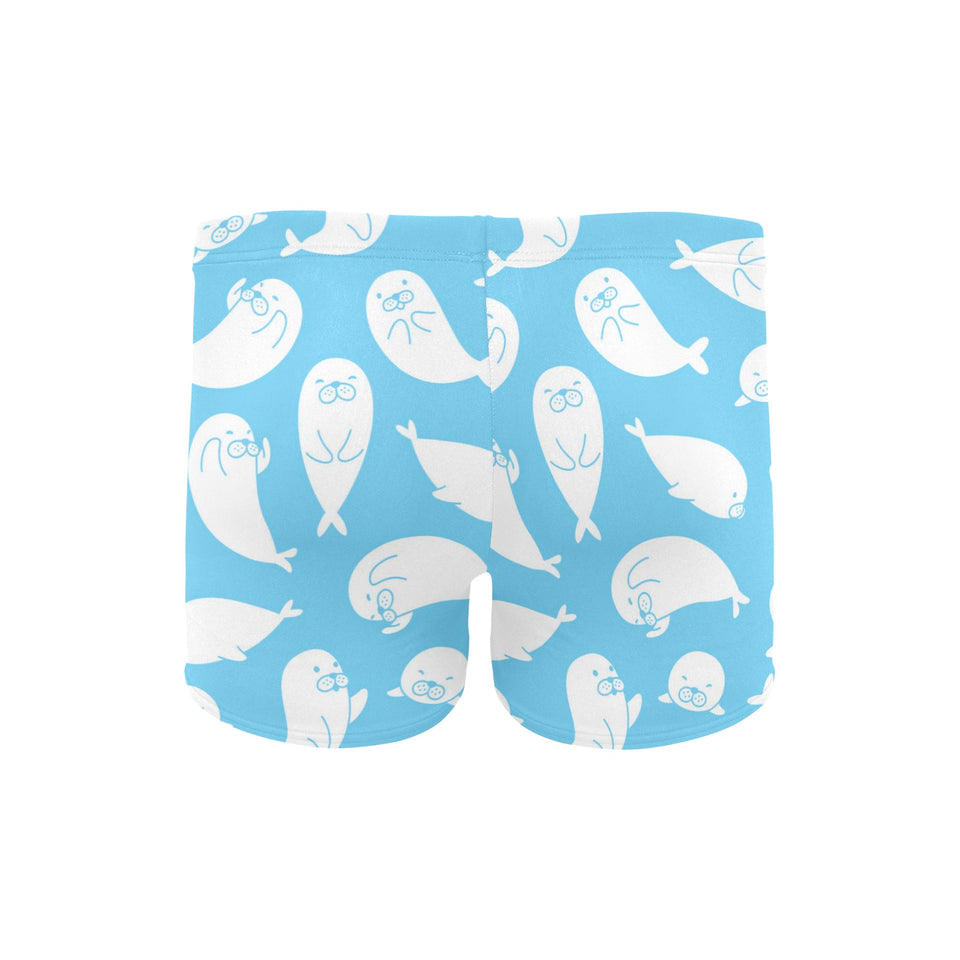 Cute white sea lion seals pattern Men's Swimming Trunks
