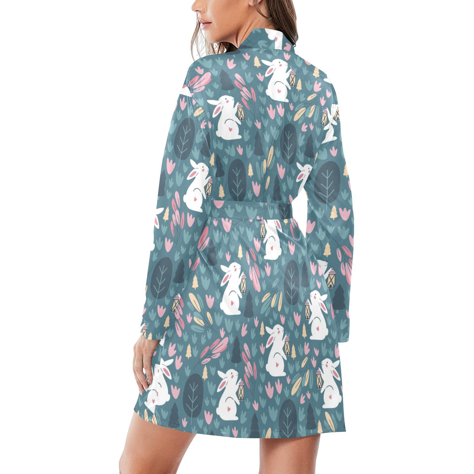 Cute rabbit pattern Women's Long Sleeve Belted Night Robe