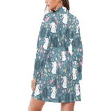 Cute rabbit pattern Women's Long Sleeve Belted Night Robe