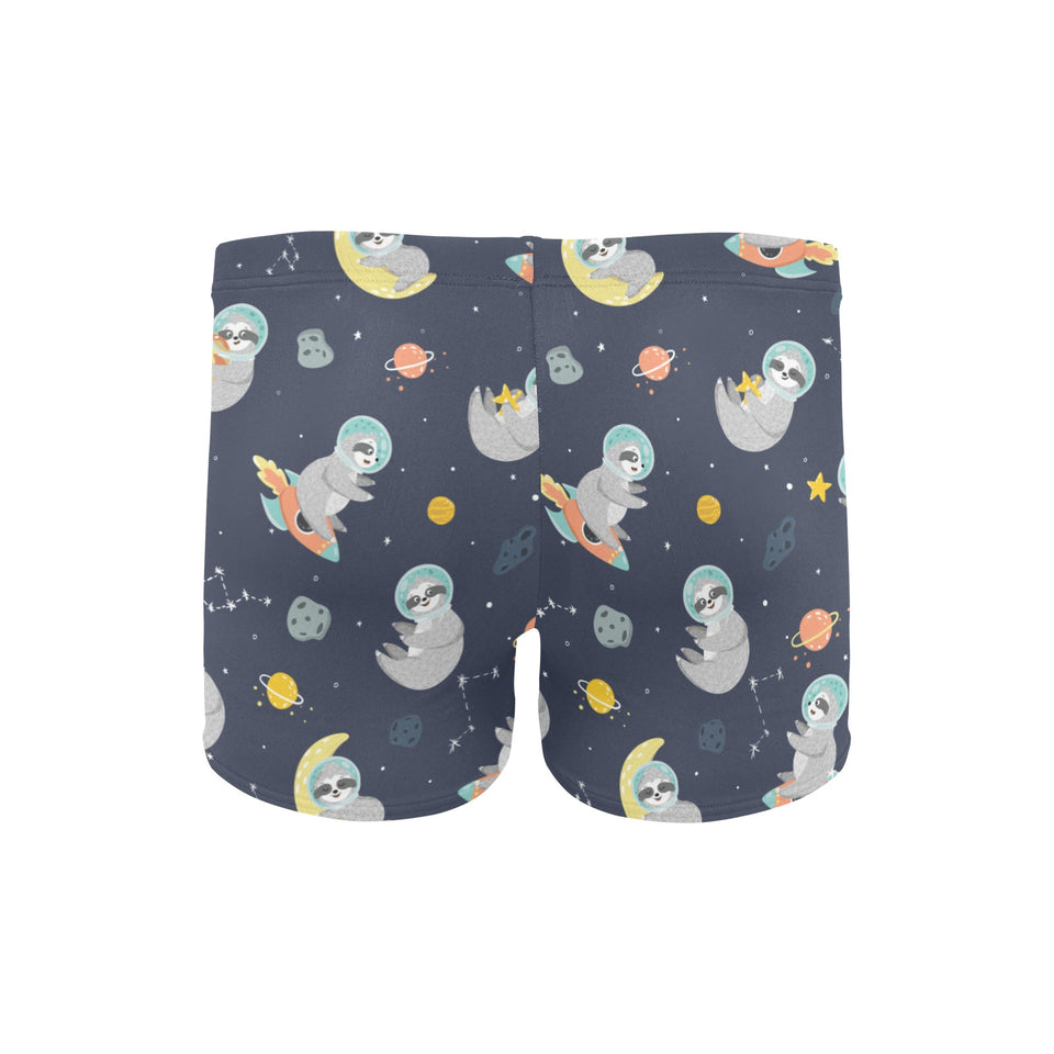 Cute sloth astronaut star planet rocket pattern Men's Swimming Trunks