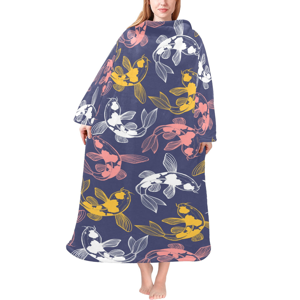 Koi Fish Carp Fish pattern Blanket Robe with Sleeves