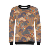 Bonsai bamboo stork japanese pattern brown theme Women's Crew Neck Sweatshirt