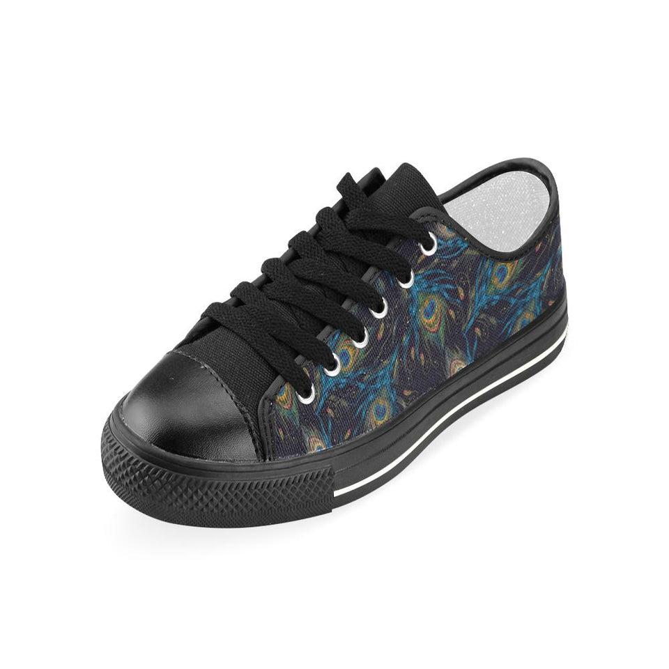 Beautiful peacock feather pattern Kids' Boys' Girls' Low Top Canvas Shoes Black