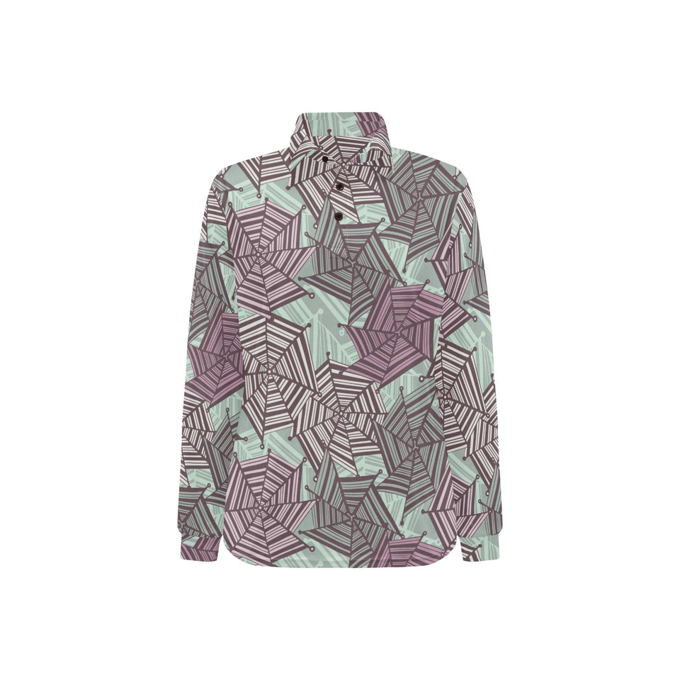 Spider web cobweb design color pattern Women's Long Sleeve Polo Shirt