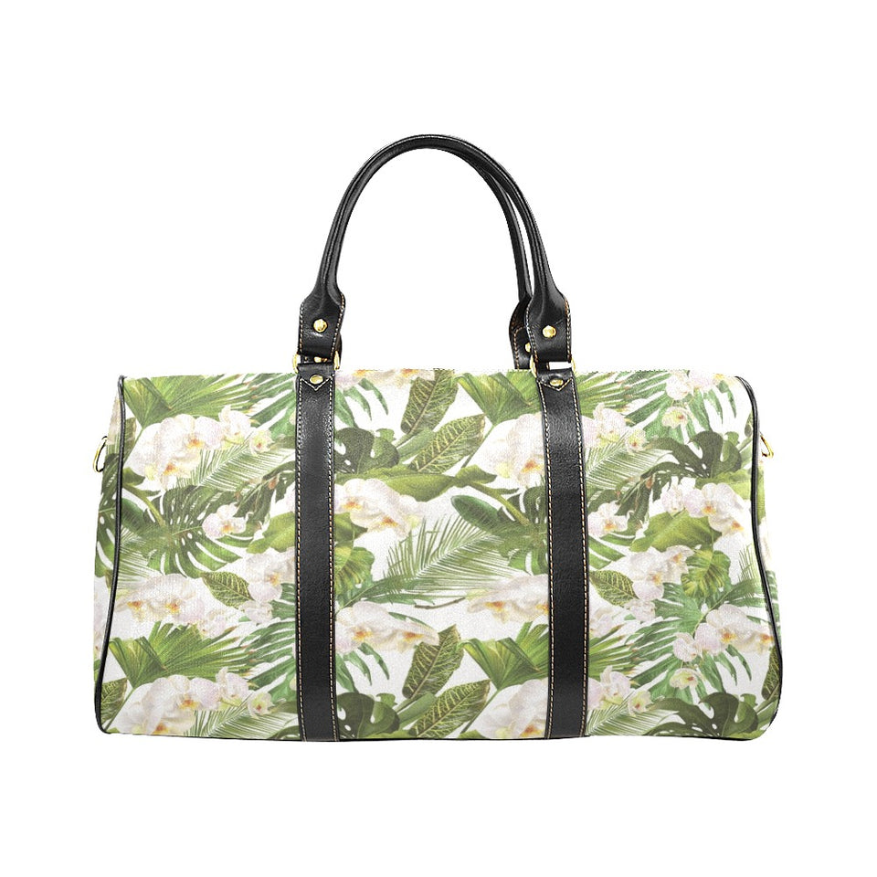 White orchid flower tropical leaves pattern Travel Bag