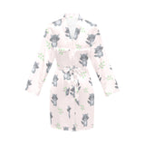 cute raccoons leaves pattern Women's Long Sleeve Belted Night Robe