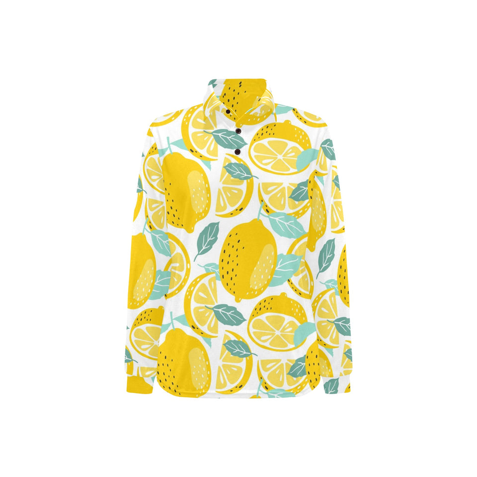 lemon design pattern Women's Long Sleeve Polo Shirt