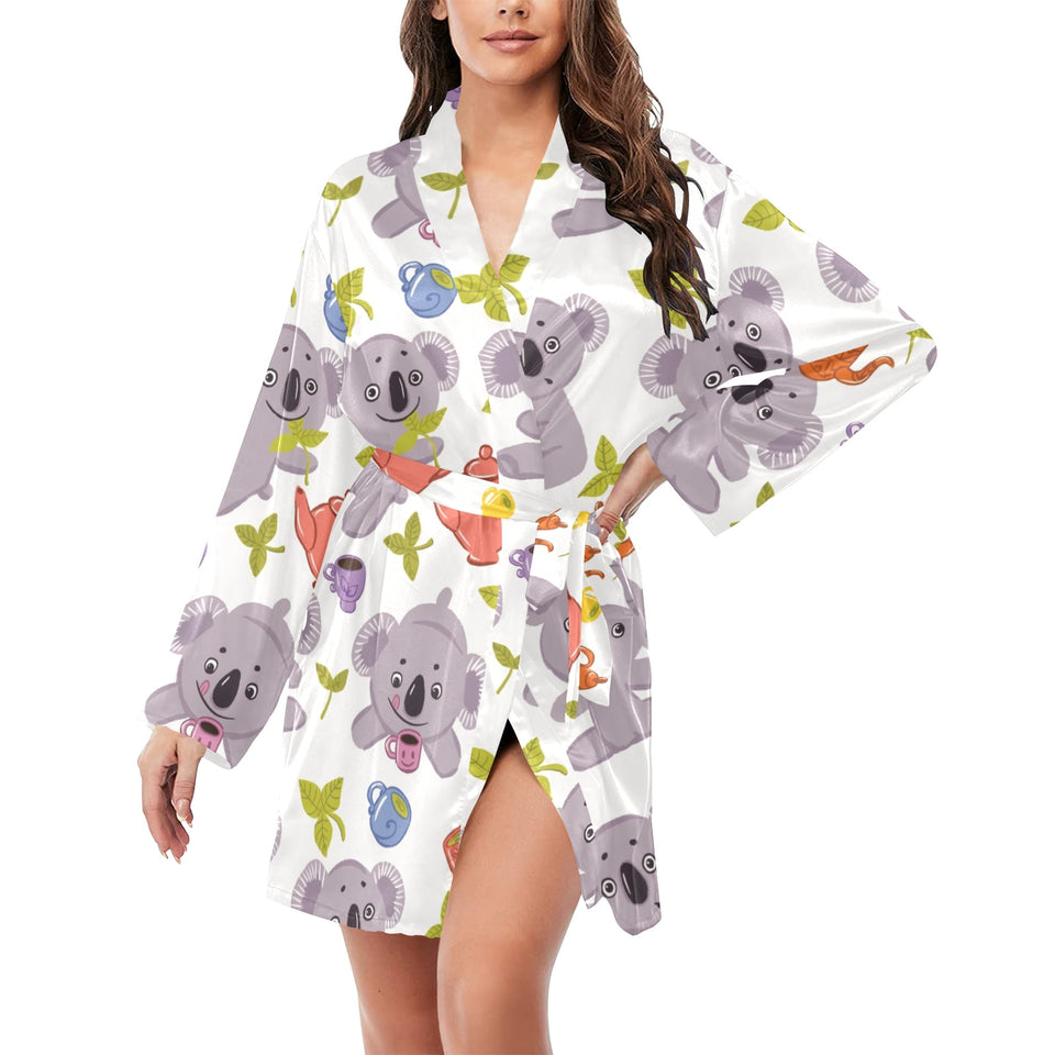 Cute koalas teapots tea Women's Long Sleeve Belted Night Robe