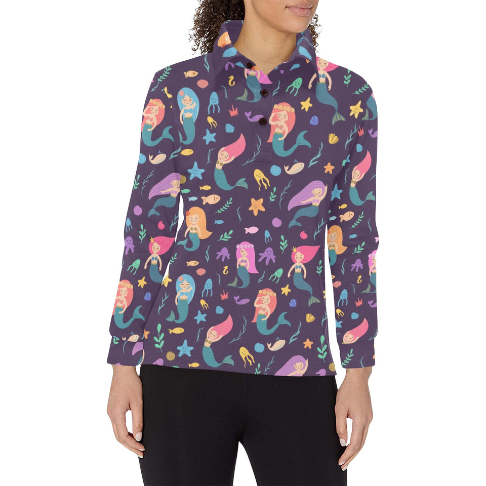 beautiful mermaid Fish jellyfish algae other marin Women's Long Sleeve Polo Shirt