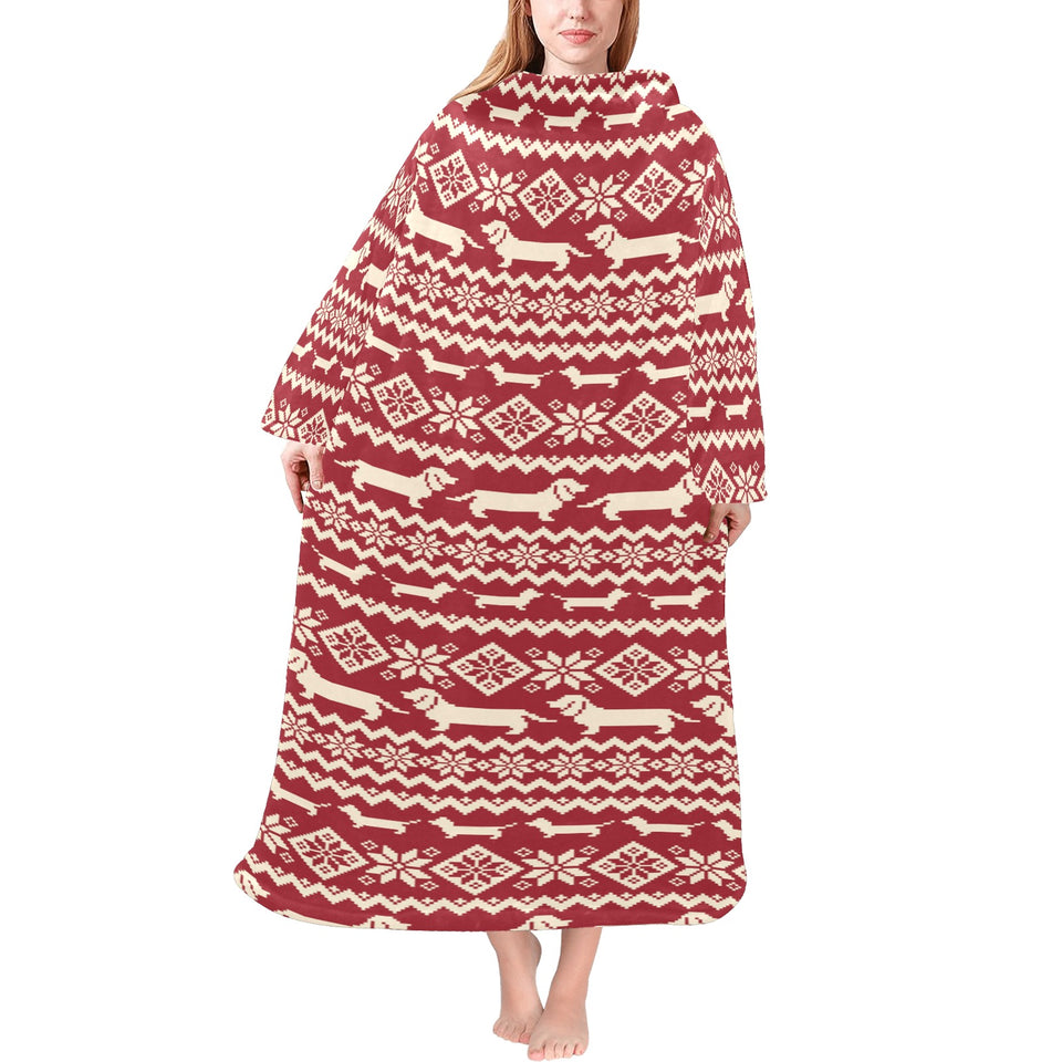 Dachshund Nordic pattern Blanket Robe with Sleeves
