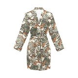 Monkey tropical leaves background Women's Long Sleeve Belted Night Robe