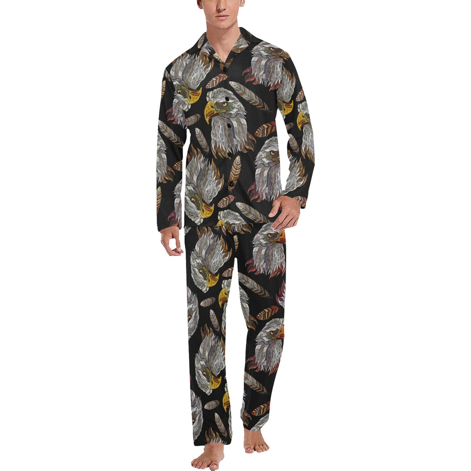 Eagle Pattern Print Design 05 Men's Long Pajama Set