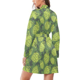 Hop pattern Hop cone background Women's Long Sleeve Belted Night Robe