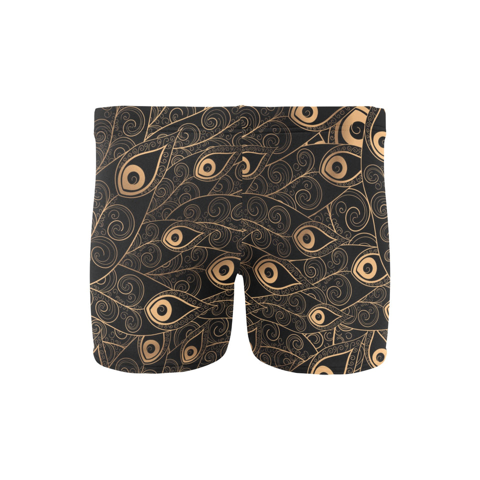 Gold peacock feather pattern Men's Swimming Trunks