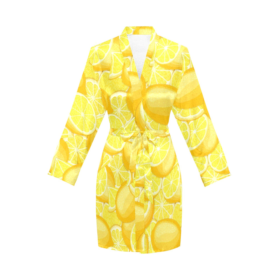 lemon pattern Women's Long Sleeve Belted Night Robe