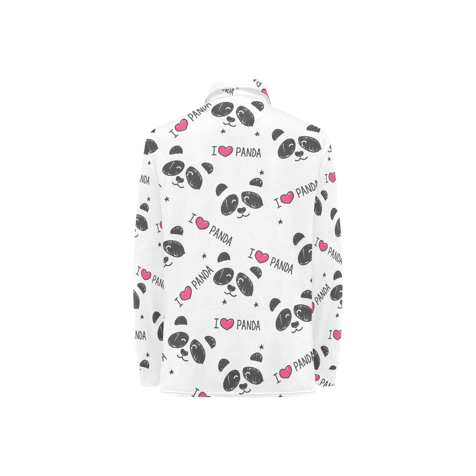 Hand Drawn faces of pandas pattern Women's Long Sleeve Polo Shirt