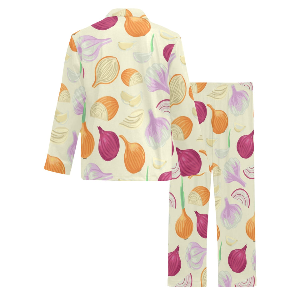 Onion garlic white red pattern Men's Long Pajama Set