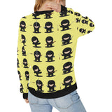 Cute ninja yellow background Women's Crew Neck Sweatshirt