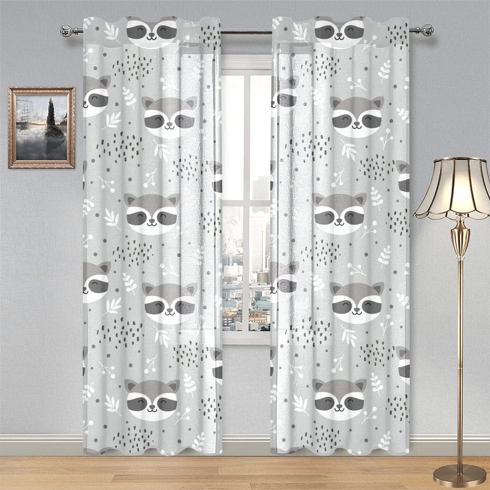 Cute raccoons leaves dot Gauze Curtain