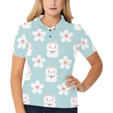 Maneki neko cat sakura Women's All Over Print Polo Shirt