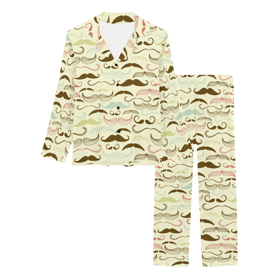Mustache Beard Pattern Print Design 01 Women's Long Pajama Set