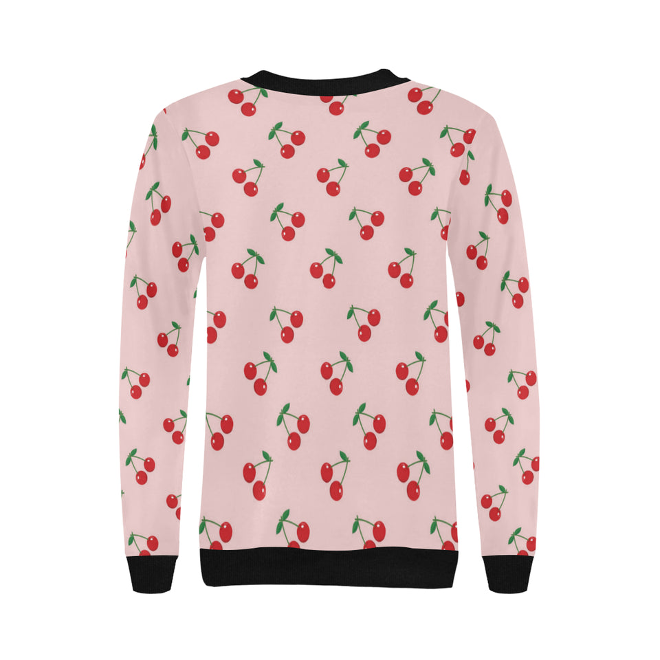 cherry pattern pink background Women's Crew Neck Sweatshirt