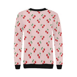 cherry pattern pink background Women's Crew Neck Sweatshirt