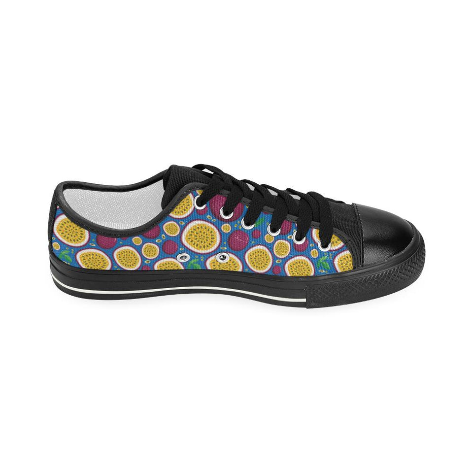 Passion fruit blue background Kids' Boys' Girls' Low Top Canvas Shoes Black