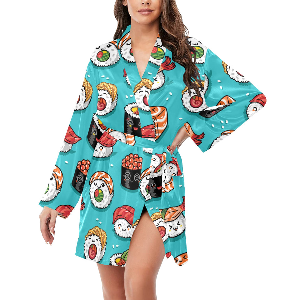 Cute sushi pattern Women's Long Sleeve Belted Night Robe