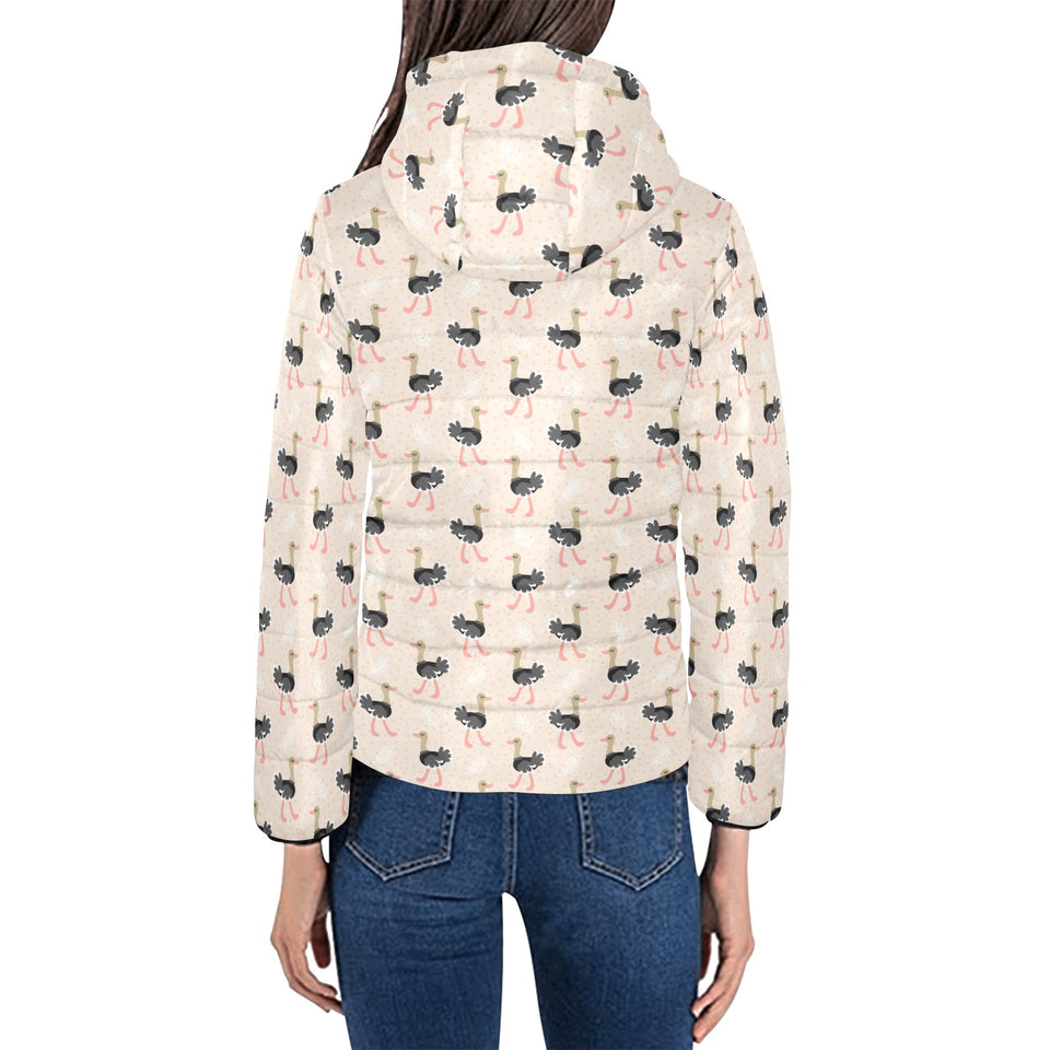 Ostrich Pattern Print Design 05 Women's Padded Hooded Jacket