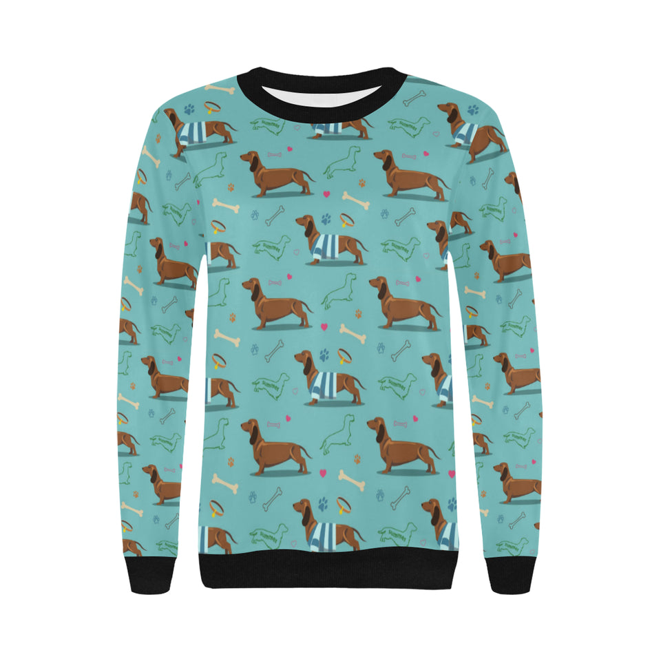 Dachshund decorative background Women's Crew Neck Sweatshirt