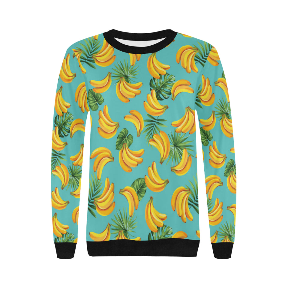 Banana Palm Leaves pattern background Women's Crew Neck Sweatshirt