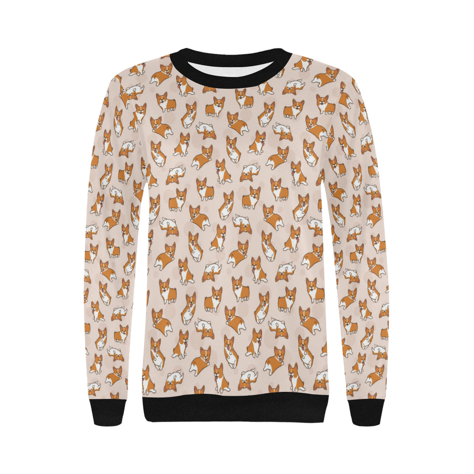 Cute Corgis Pattern pink background Women's Crew Neck Sweatshirt